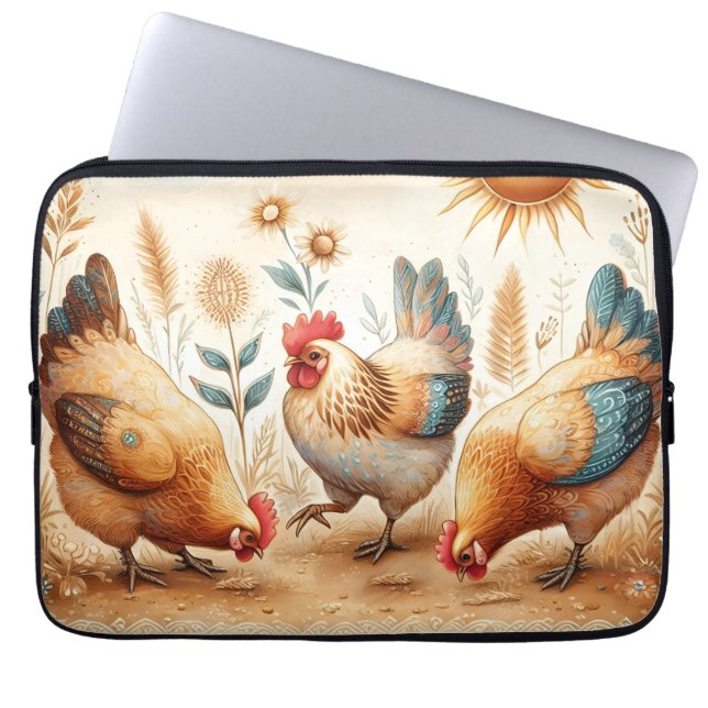 Rustic Barnyard Chickens Boho Laptop sleeve (Framsidan)