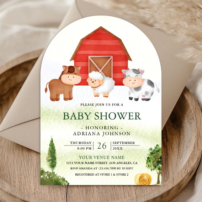 Rustic Barnyard Cute Boskap Arch Baby Shower Inbjudningar (Skapare uppladdad)