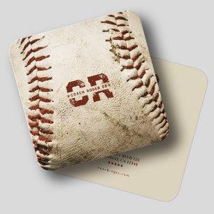 Rustic Baseball Coach Monogram Initialer Baseball Fyrkantigt Visitkort