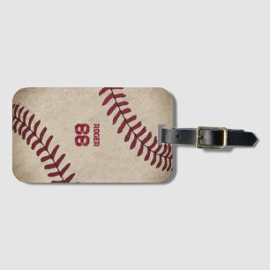 Rustic Baseball Initialer Vintage Namn Number Retr Bagagebricka