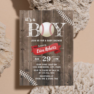Rustic Baseball Sports Barn Wood Boy Shower Inbjudningar