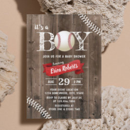 Rustic Baseball Sports Barn Wood Boy Shower Inbjudningar