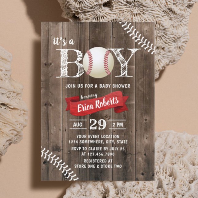 Rustic Baseball Sports Barn Wood Boy Shower Inbjudningar (Skapare uppladdad)