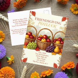 Rustic Basket of Apples Friendsgiving Potluck Helg Vykort