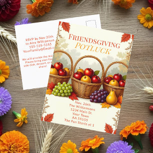 Rustic Basket of Apples Friendsgiving Potluck Helg Vykort