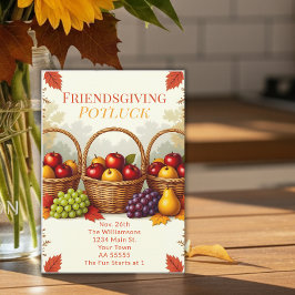 Rustic Basket of Apples Friendsgiving Potluck Julkort
