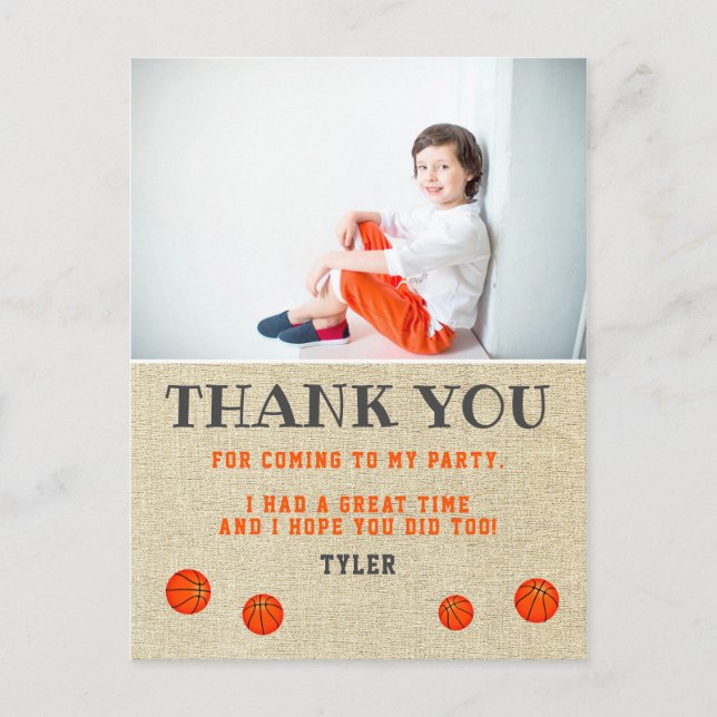 Rustic Basketball Birthday Photo Tack Vykort (Framsida)