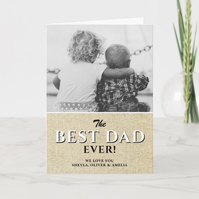 Rustic Bästa Pappa Fars dag Svart och Vitt Foto Kort (Framsida)