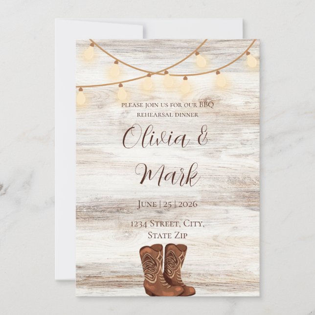 Rustic BBQ Rehearsal Middagsinbjudan Inbjudningar (Framsida)