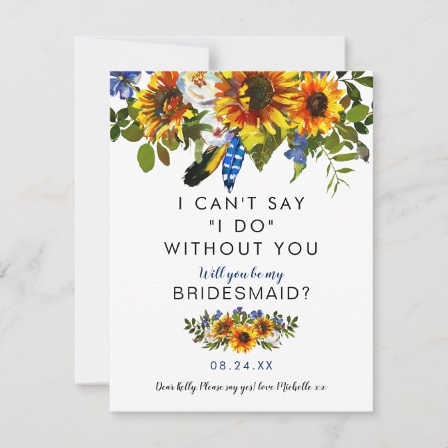 Rustic be min Bridesmaid | Navy Solros Boho Inbjudningar (Framsida)