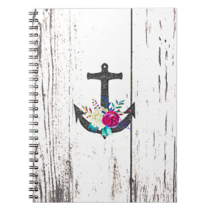 Rustic Beach Anchor & Bold Blommigt Sommarfartyg Anteckningsbok