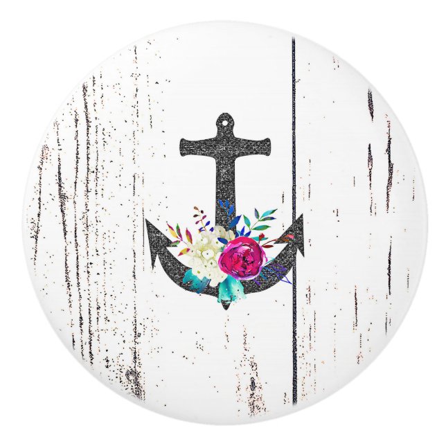 Rustic Beach Anchor & Bold Blommigt Sommarfartyg Knopp (Framsidan)