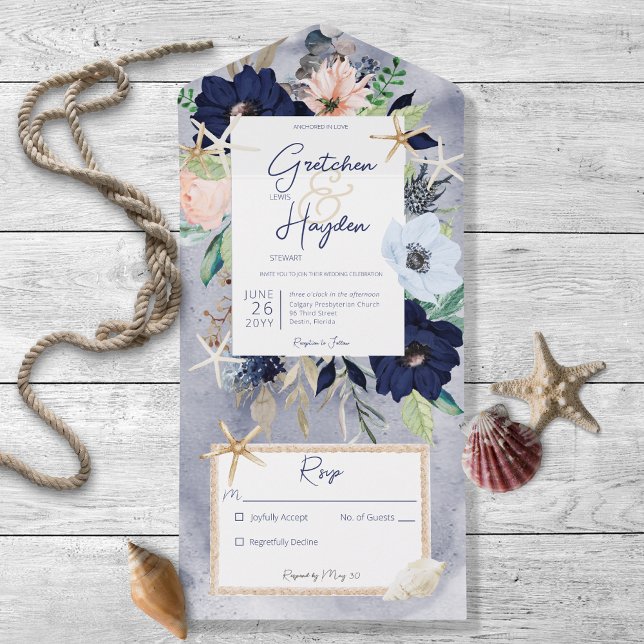 Rustic Beach Blue Nautical No Midinner (Also available with a QR code or with dinner selection options.)
