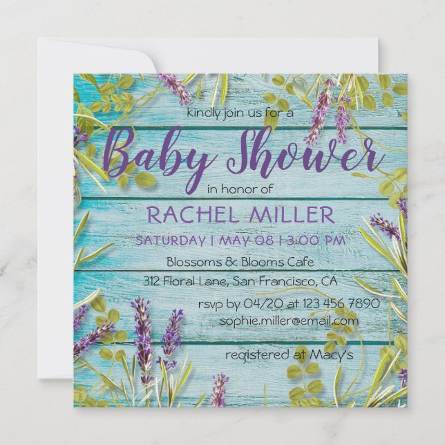 Rustic Beach Chic Lavender Baby Shower Inbjudningar (Framsida)