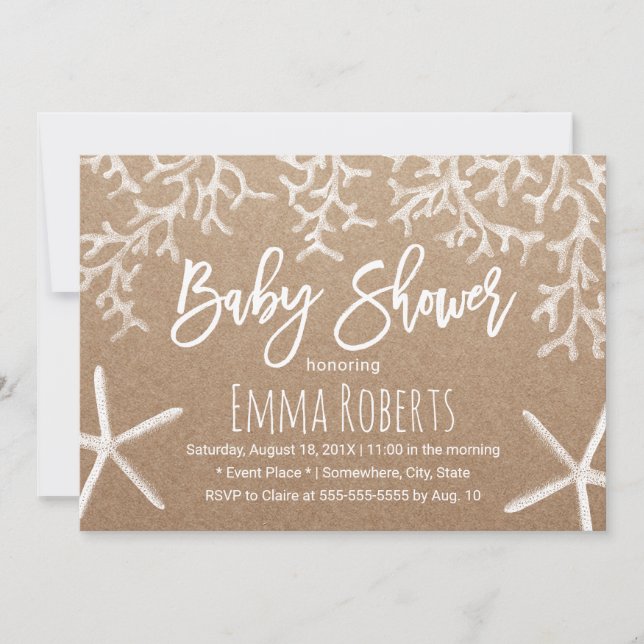 Rustic Beach Coral Reef & Starfish Baby Shower Inbjudningar (Framsida)