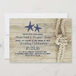 Rustic Beach Driftwood Nautical Rope Navy Bröllop Inbjudningar