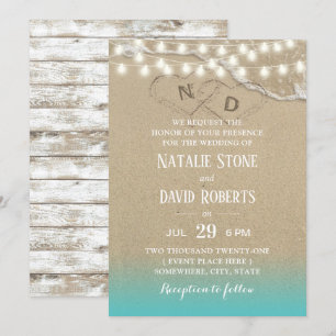 Rustic Beach Heart String Ljus Sommar Bröllop Inbjudningar