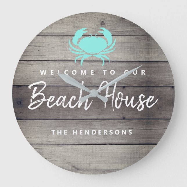 Rustic Beach House Coastal Personlig Stor Klocka (Framsida)