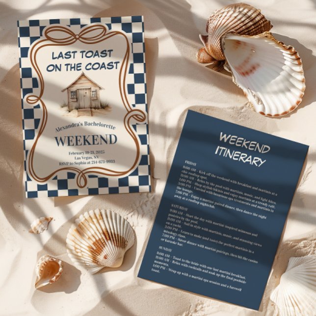 Rustic Beach Hut Coastal Gingham Bachelorette Inbjudningar (Skapare uppladdad)