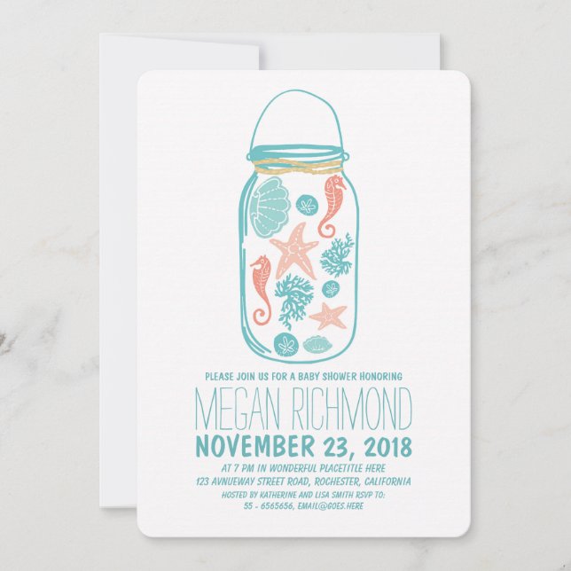 Rustic Beach Mason Burk Seaside White Baby Shower Inbjudningar (Framsida)