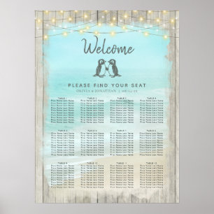 Rustic Beach Penguins Bröllop Sittdiagram Poster