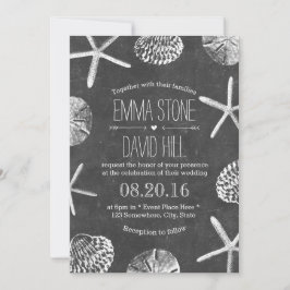 Rustic Beach Seashells Vintage Chalkboard Bröllop Inbjudningar