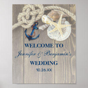 Rustic Beach Snäcka Navy Anchor Nautical Bröllop Poster