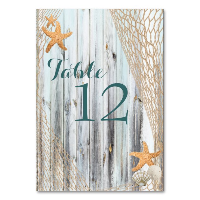 Rustic Beach Starfish Bord Card Bordsnummer (Framsidan)
