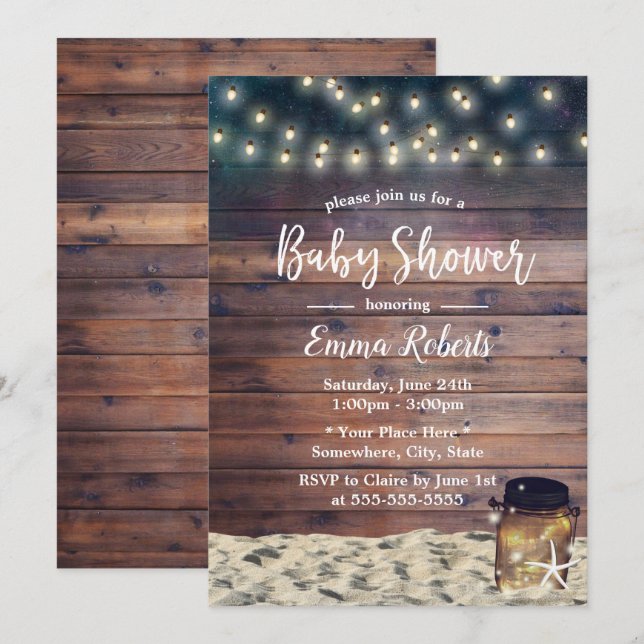 Rustic Beach Starfish Mason Burk Baby Shower Inbjudningar (Fram/baksida)