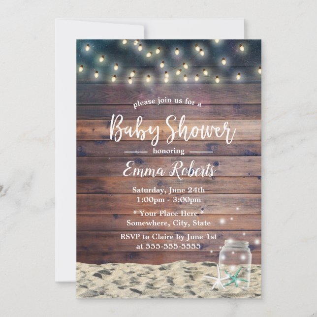 Rustic Beach Starfish String Ljus Baby Shower Inbjudningar (Framsida)