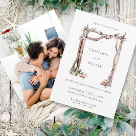 Rustic Beach Watercolor Driftwood Arch Photo Inbjudningar