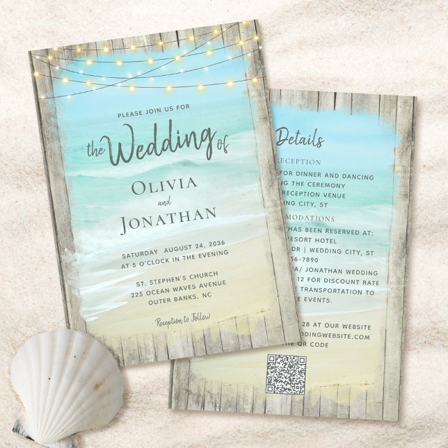 Rustic Beach Wedding Allt i en QR-kod Inbjudningar (Skapare uppladdad)