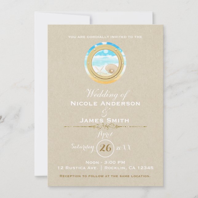 Rustic Beach Wedding Kraft Modern Elegant Inbjudningar (Framsida)