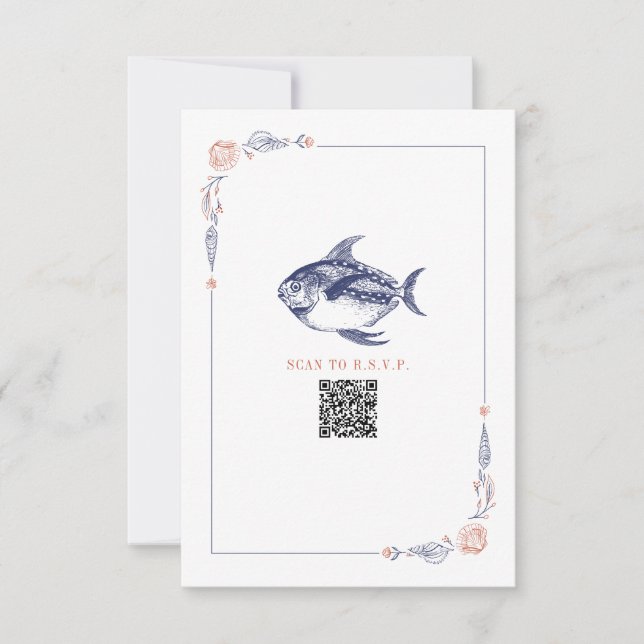 Rustic Beach Wedding Red & Blue Fish OSA Kort (Framsida)