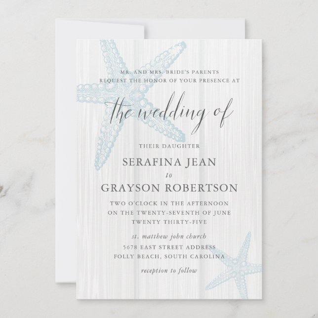 Rustic Beach Wedding Tropical Blue Starfish Invita Inbjudningar (Framsida)