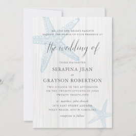 Rustic Beach Wedding Tropical Blue Starfish Invita Inbjudningar