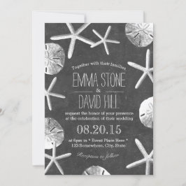 Rustic Beach Wedding Vintage Seashells Chalkboard Inbjudningar