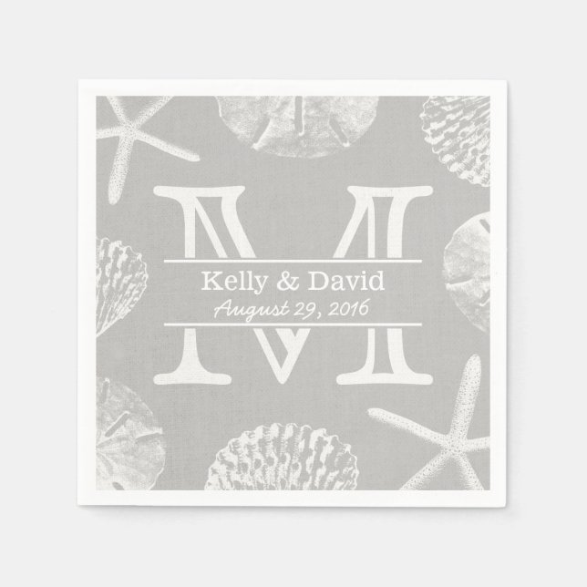 Rustic Beach WedMonogram Laced Silver Pappersservett (Framsidan)