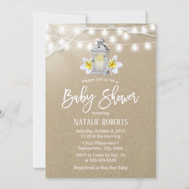 Rustic Beach White Blommigt Lantern Baby Shower Inbjudningar (Framsida)