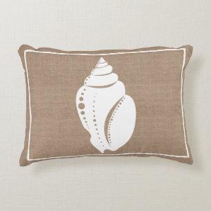 Rustic Beach White Seashell & Faux Burlap Prydnadskudde