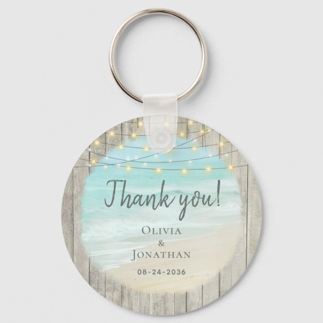 Rustic Beach Wood Coastal Wedding Favor Tack Nyckelring (Framsida)