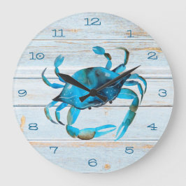 Rustic Beach Wood Crab Coastal Stor Klocka