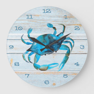 Rustic Beach Wood Crab Coastal Stor Klocka