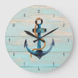 Rustic Beach Wood Nautical Anchor Coastal Stor Klocka