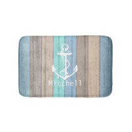 Rustic Beach Wood Nautical Rand & Anchor Badrumsmatta
