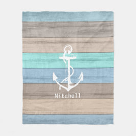Rustic Beach Wood Nautical Rand & Anchor Fleecefilt