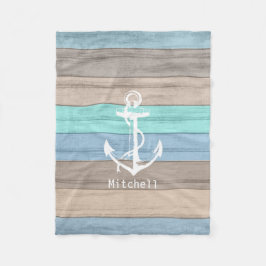 Rustic Beach Wood Nautical Rand & Anchor Fleecefilt