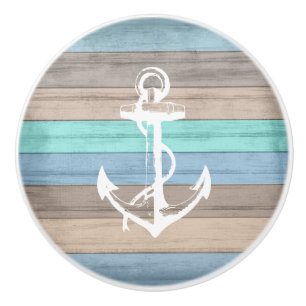 Rustic Beach Wood Nautical Rand & Anchor Knopp