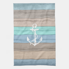 Rustic Beach Wood Nautical Rand & Anchor Kökshandduk