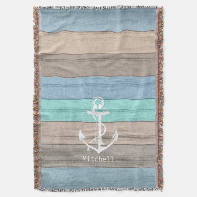 Rustic Beach Wood Nautical Rand & Anchor Mysfilt (Framsidan Vertikal)